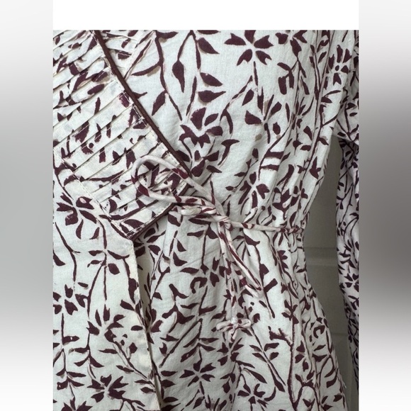 Anokhi Wrap Top Jacket Sz XS Lightweight Cotton Boho Natural Ivory Brown Floral - Picture 5 of 10